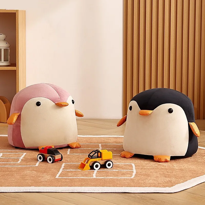 Cute Penguin Small Stool Kids Home Use Breathable Wear Resistant Flannel Animal Stool Low Sofa Footstool For Living Room