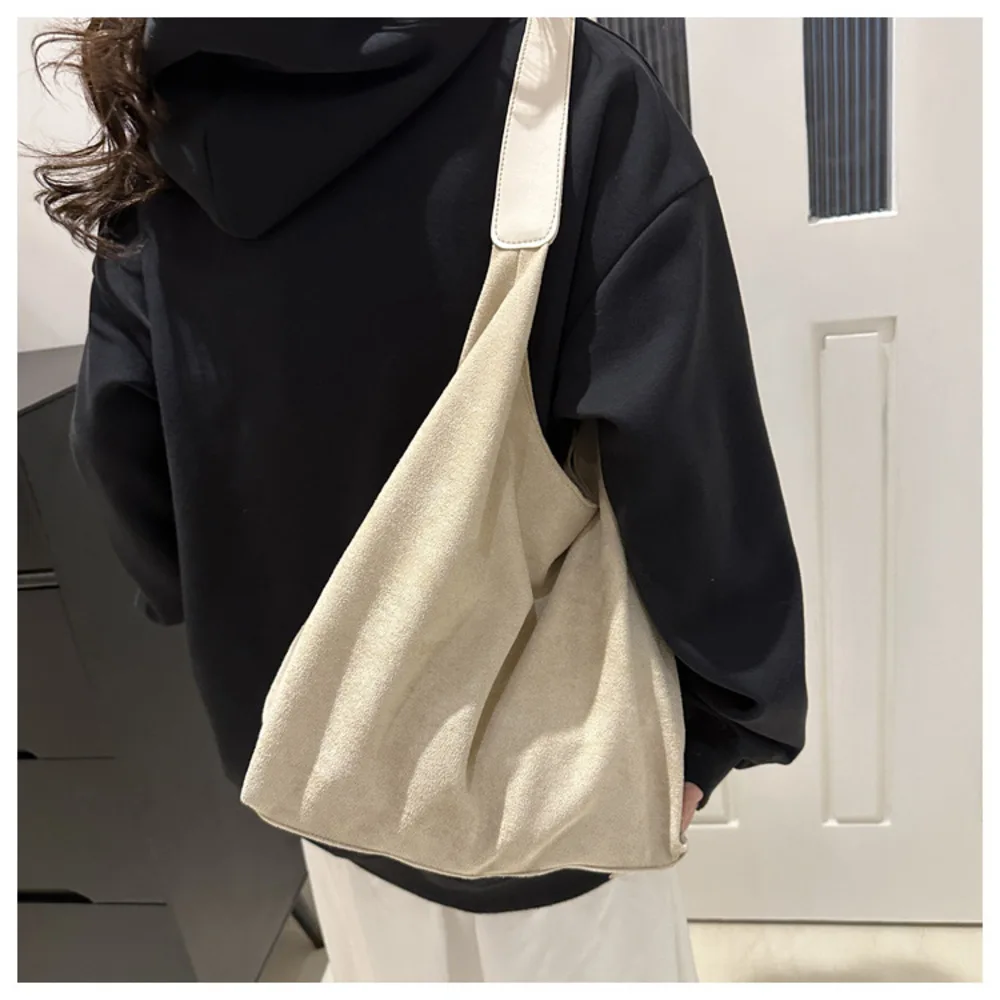 Vintage Women\'s Bag Large Capacity Soft Shoulder Bags Trendy Solid Color Simple Casual Armpit Commuter Bags Girls Tote Bag