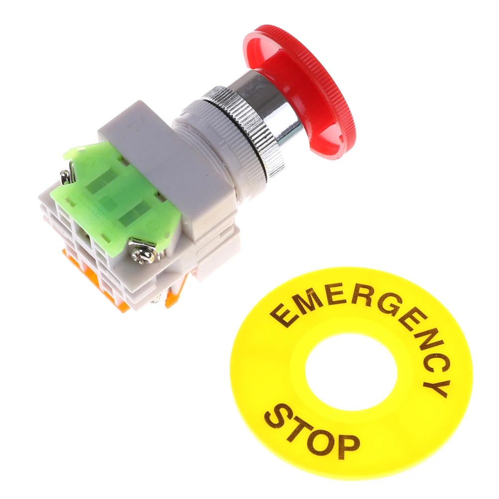 Red Mushroom Cap 1NO 1NC DPST Emergency Stop Push Button Switch AC 660V 10A