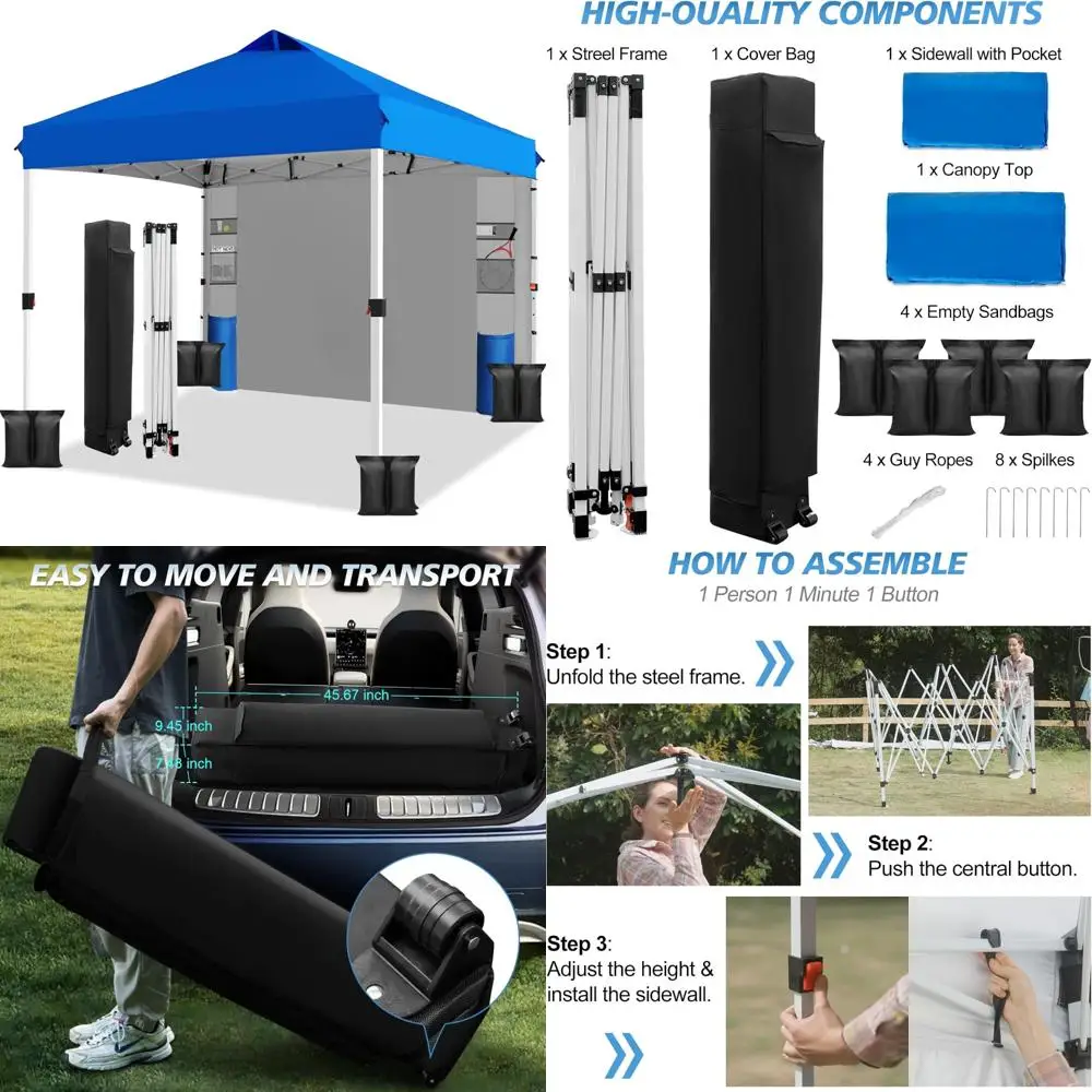 

Мгновенная всплывающая палатка с навесом 10x10 футов, установка одной кнопкой, с боковой стеной и 6 карманами, регулируемая высота, легкое укрытие для улицы