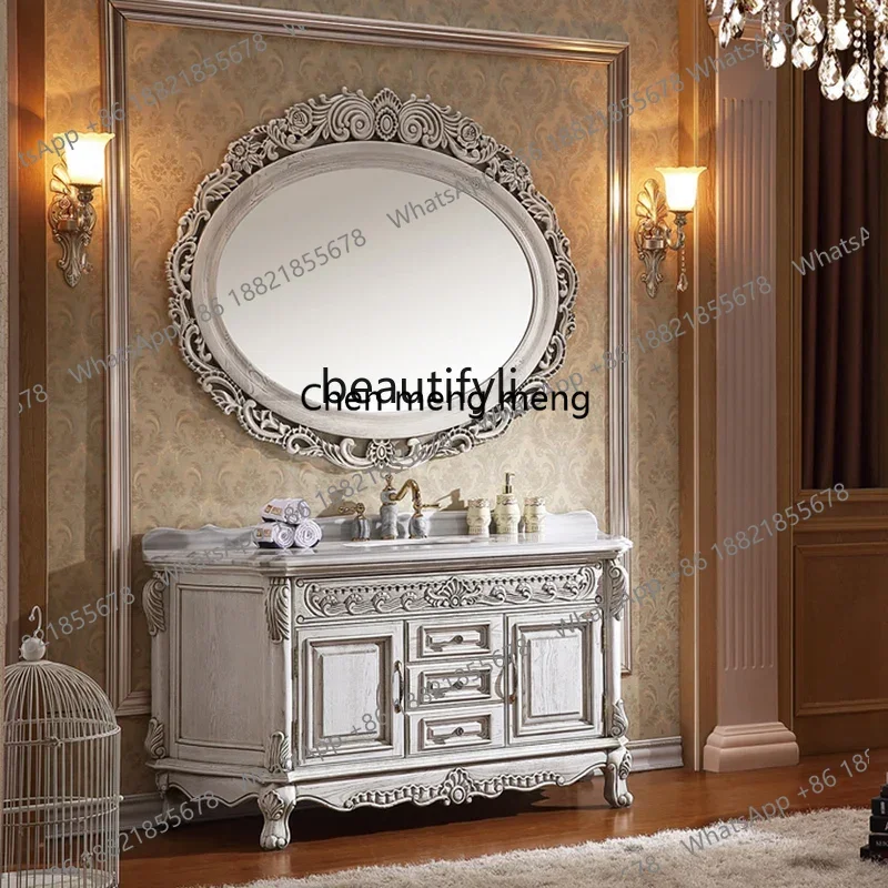 

Y183ff European bathroom cabinet red oak washstand solid wood antique hand washbasin cabinet combination