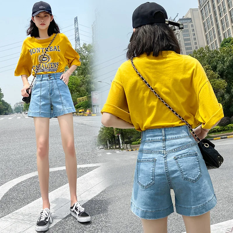 Short en jean vintage pour femme, taille haute, blanc, noir, bleu, adt, décontracté, tendance streetwear, nouvelle mode, été, 2023