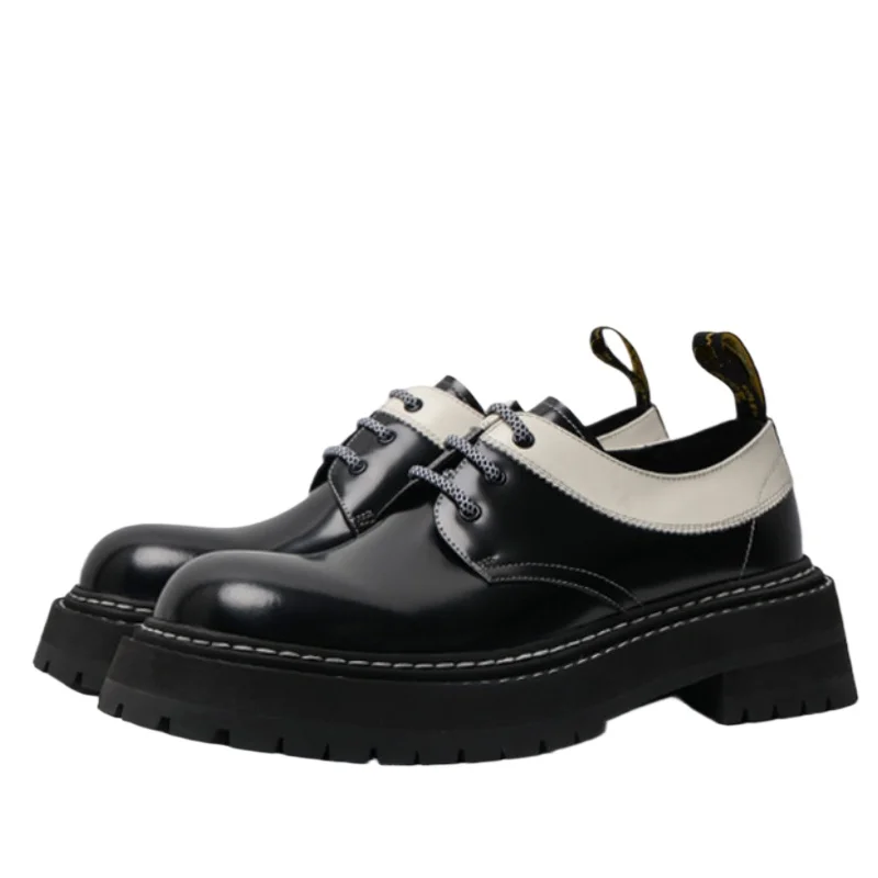 

British Black/white Retro Design Derby Shoes for Men Comfortable Height Increasing Shoes Casual Thick Platform Leather Shoes Man