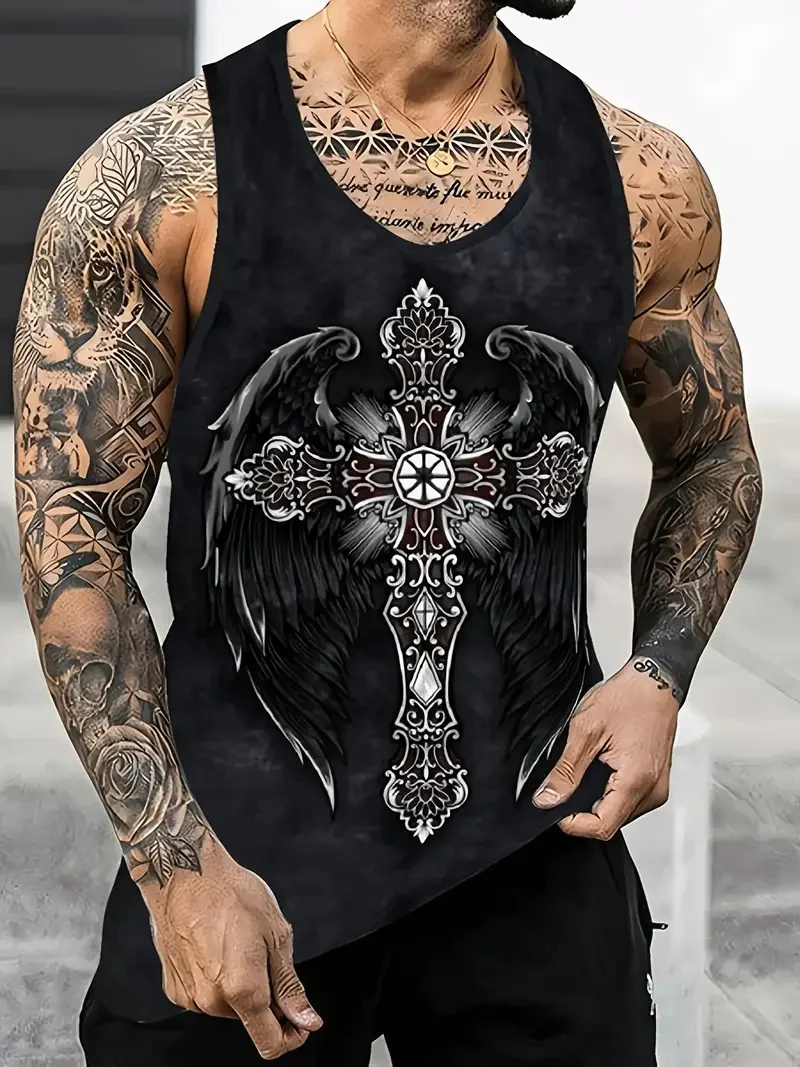 3D Skull Print Round Neck Summer Adult Men\'s Vest Clothing Basketball Sleeveless Outdoor Sports Gym Breathable Sleeveless Vest