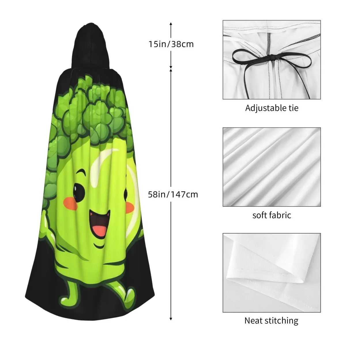 لطيف ملون Kawaii البروكلي الرقص طويل مقنعين عباءة الساحرة القرون الوسطى زي تأثيري كيب هالوين مصاص دماء الكبار للجنسين