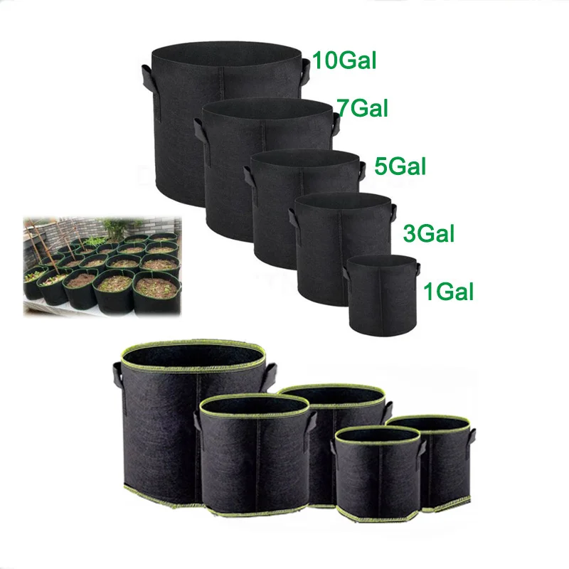 Тканевые цветочные горшки для растений, 1 галлона, 3 галлона, 5 галлонов, 7 галлонов, 10 галлонов, мешки для выращивания садовых инструментов, выращивание овощей, большой размер, посадка