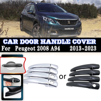 Car Imitation Carbon Fiber Covers For Peugeot 2008 A94 MK1 2013~2023 Luxury Car Chrome Door Handle Covers Trim Set Accessories