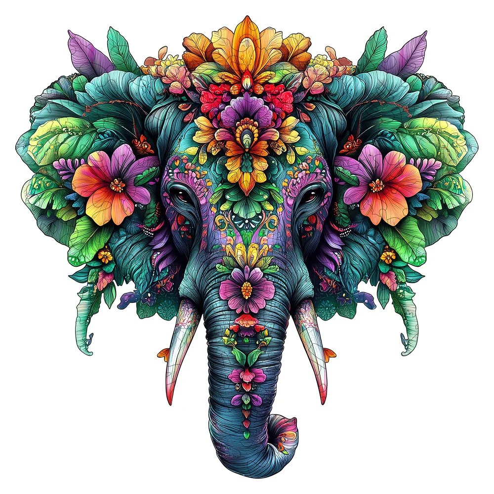 

Colorful Elephant Premium Wooden Puzzle for Adults | Unique Irregular Animal Shapes | Framable Wall Art & Thoughtful Gift for Fr