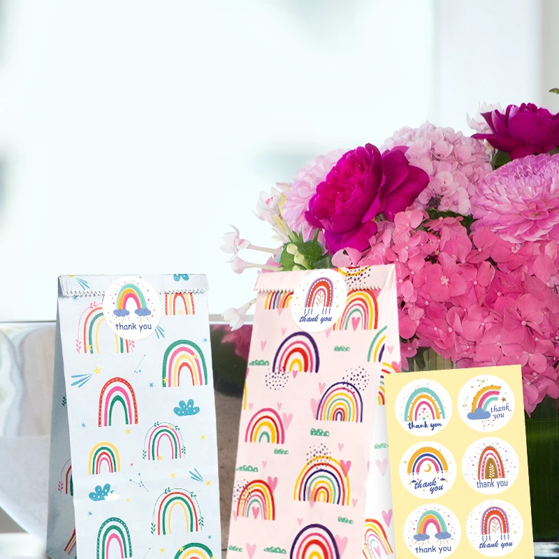 24Set Regenbogen-Geschenktüten aus Papier, rosa, blau, Party-Geschenktüten mit Dankeschön-Aufklebern, Süßigkeiten-Leckerli-Tasche für Geburtstags- und Hochzeitsdekoration – Detail 8