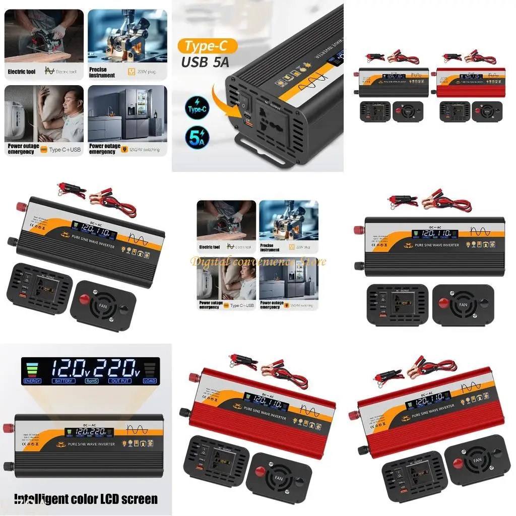 

97QA Heavy Duty Sines Waves Power Inverters 2000W 12V/24V To 220V With Smartests LCD Screen Overloads Protections