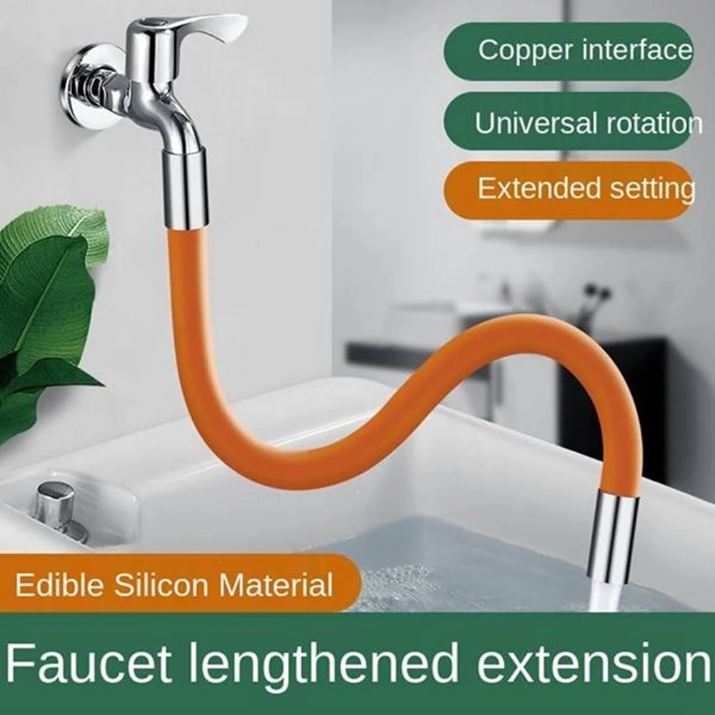 AA87C Flexible Silicone Tube Kitchen Faucet Accessories Universal Interface 360 Degree Water Tap Extension Hose-Black,50cm