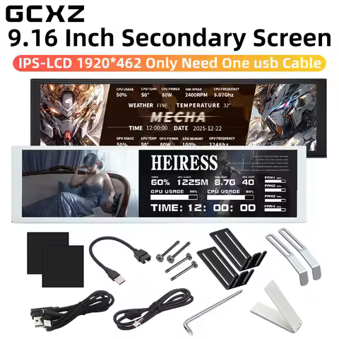 GCXZ G16SE 9.16 Inch IPS LCD USB Secondary Screen Type-C CPU GPU RAM Computer Desktop Smart Monitor Extended Display NO AIDA64