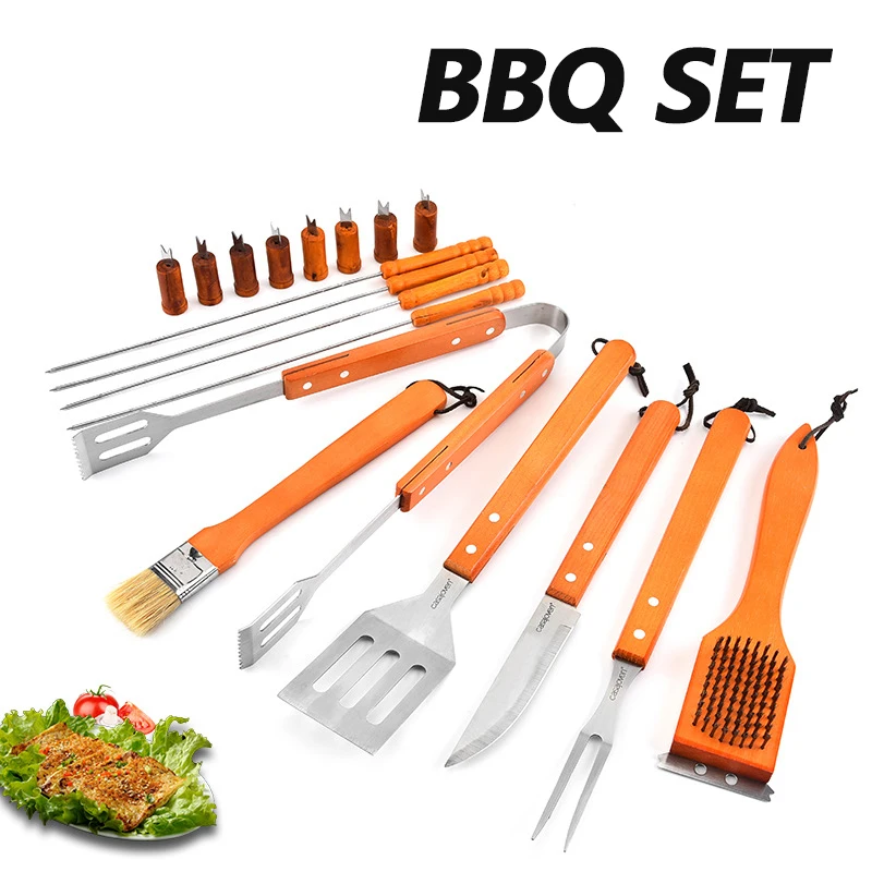 Stainless Steel BBQ Set Outdoor Barbecue Tools Grill Kabob Carry Box Picnic Accessories