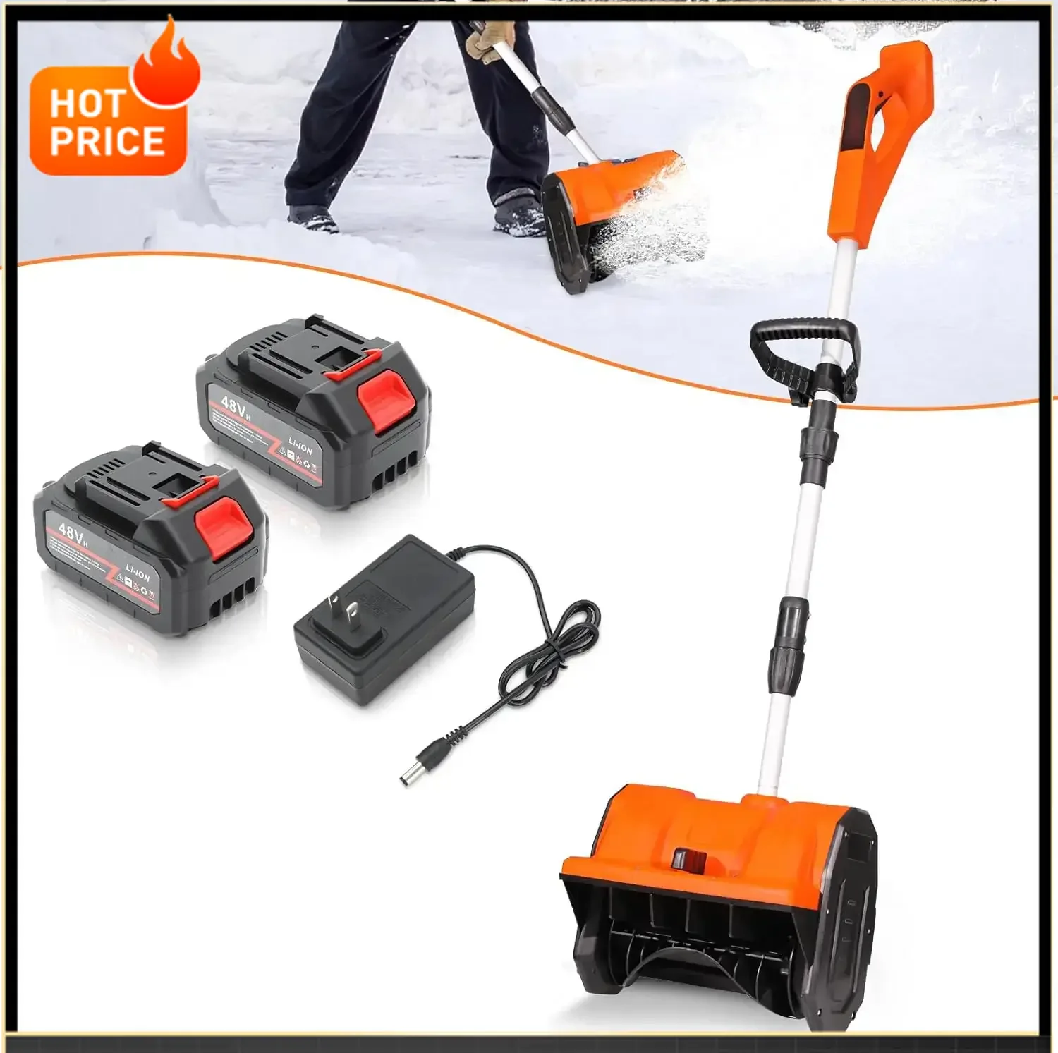 

Бестселлер [Горячее предложение!] 13-дюймовая беспроводная лопата для уборки снега, снегоуборщик с двумя двигателями 48В 600Вт, аккумулятор 4Ач, глубина уборки 8 дюймов, электрическая лопата для снега