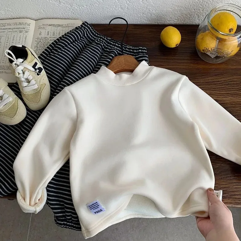 

Children Half High Collar Base Shirt 2025 Winter New Style Warm and Comfortable Boy and Girl Thick Kids Clothes