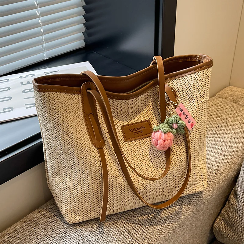 Shoulder Bag Straw Rattan Woven Bags for Women Large Capacity 2023 Summer Trend All-match Leisure Travel Beach Student Tote Bag