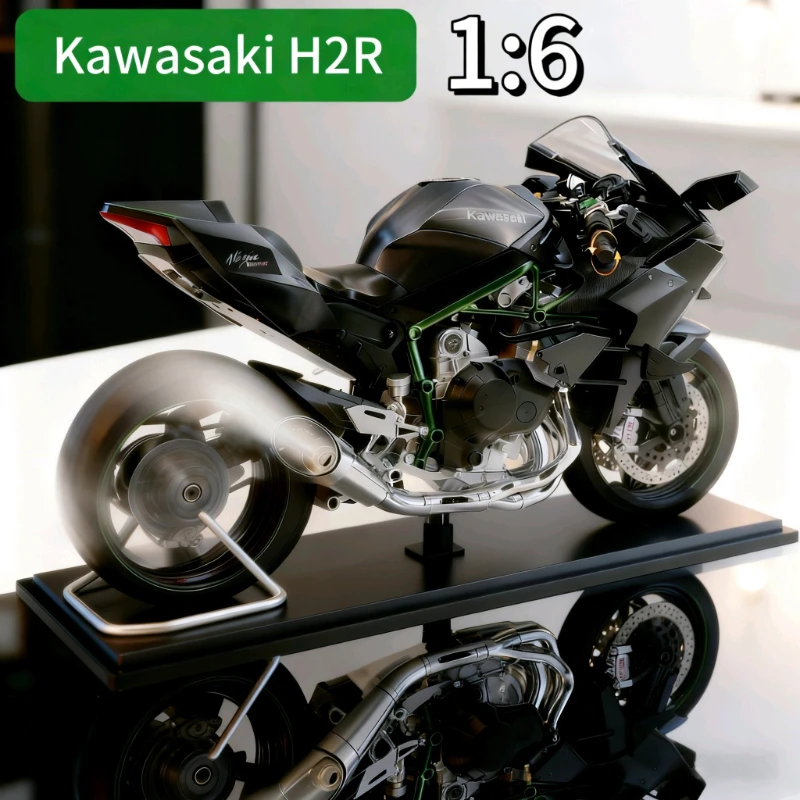 FOR Kawasaki H2R 1:6 model new realistic locomotive model figurine ignition spray boys'Christmas gift,birthday gift collection