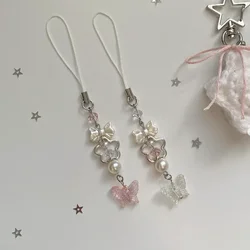 Handmade Butterfly Matching Phone Y2K Charm Pink And White Keychain 