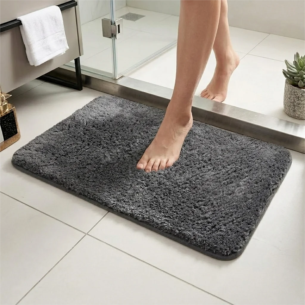 

BATHLUX Ultra Soft Fluffy Microfiber Bath Mat Thickened Absorbent Rubber Non-Slip Bathroom Rug Machine Washable Plush Floor Mat