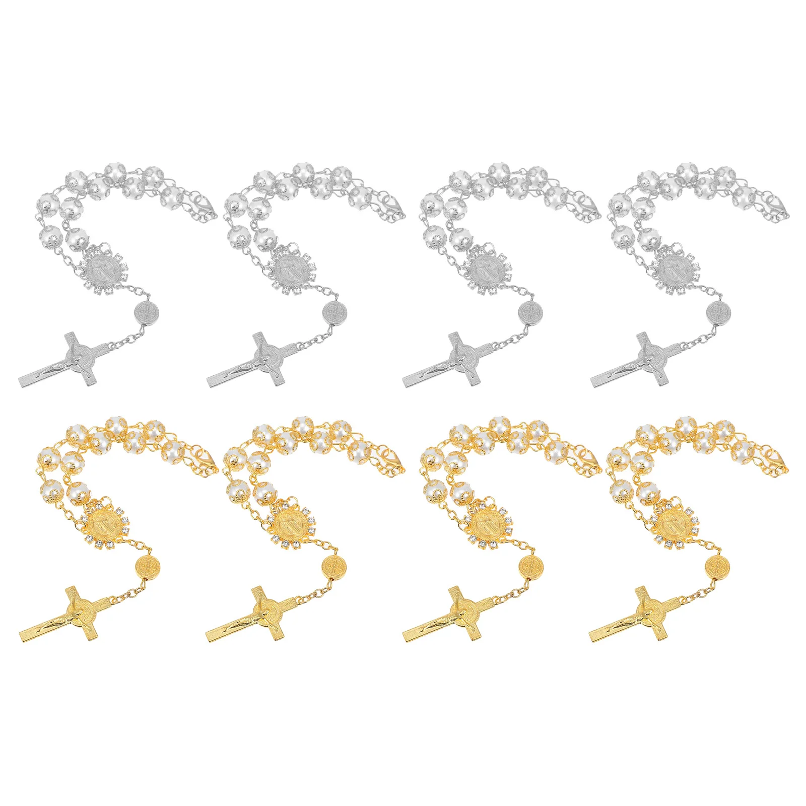 

4Pcs Imitation Pearl Rosary Bracelet Timeless Cross Design Hand-Assembled Prayer Wristband for Women Faithful Occasions
