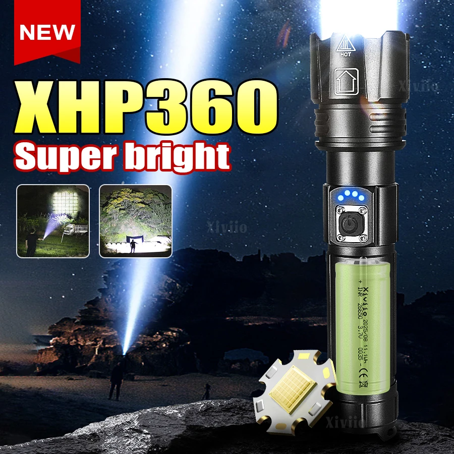 

XHP360 Супер мощный светодиодный фонарик 36-ядерный светодиодный фонарик Перезаряжаемый фонарик Тактические фонарики Открытый зум Фонарь для кемпинга