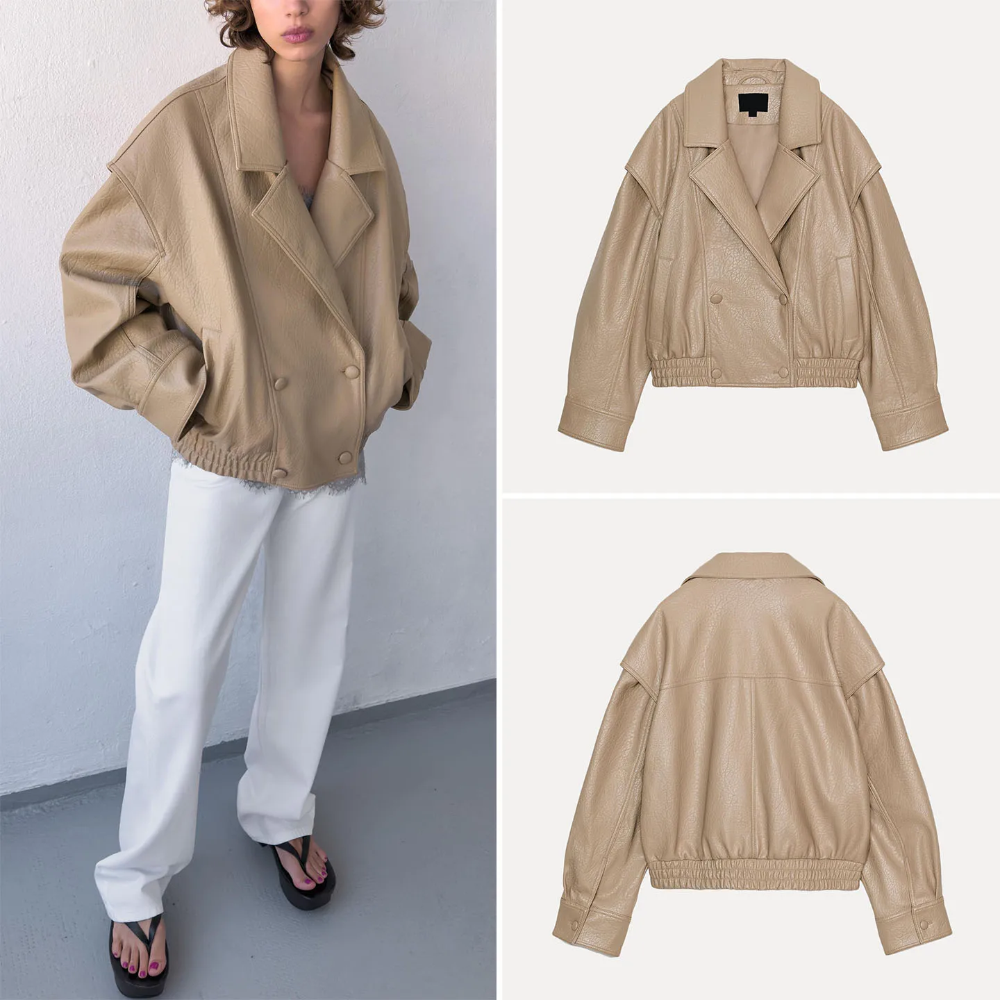 Fashionable Long Sleeve Pilot Jacket Women's Autumn Wear Casual Loose Fit Double Button Closure No Hat 100% Other Material