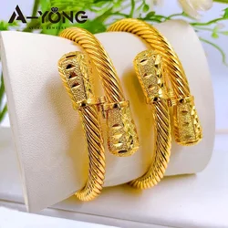 Dubai Gold Plated Cuff Bracelets 21k Gold Color Luxury Saudi Bridal Wedding Bangles Turkish Women Wedding Party Ramadan Jewelry