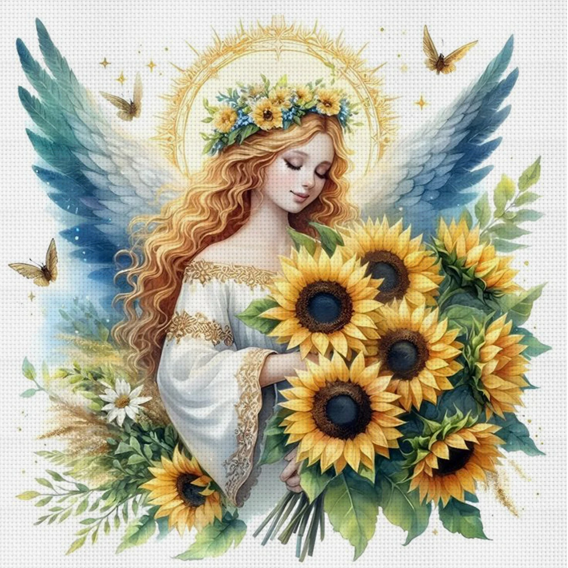 Sunny Day Angel Kreuzstich-Set zum Selbermachen, 11CT-Stickerei, Heimwanddekoration, Geschenk, handgefertigtes Material, rahmenlos, halbfertig, 36 x 36 cm