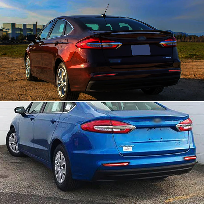 Red LED Car Rear Bumper Reflectors Lights Brake Tail Light w/ Sequential Turn Signal, Rear Fog Lights For 2019-2022 Ford Fusion