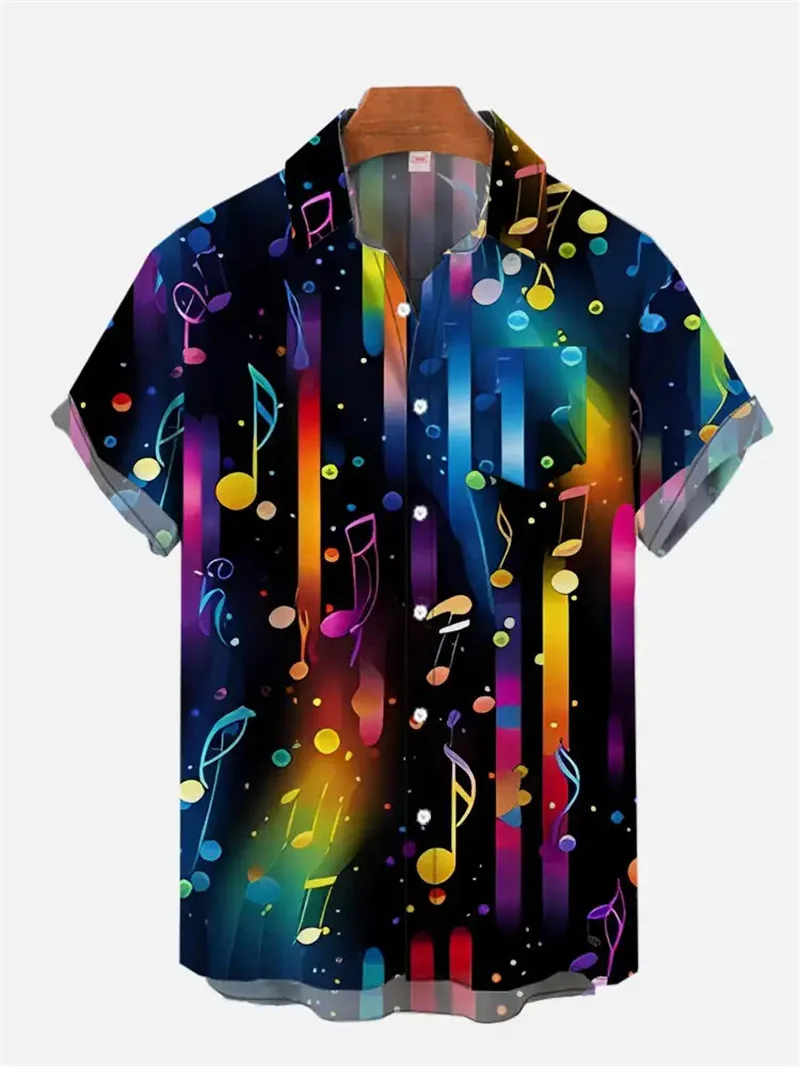 Music Notation Pattern Hawaiian Shirt Men Musical Instrument 3D Print Short Sleeve Shirts Fashion Harajuku Loose Beach Shirts