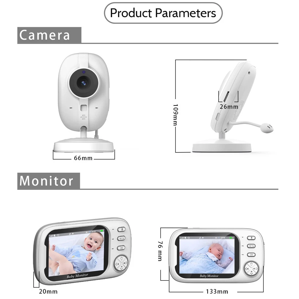 Imagem -06 - sem Fio Cor Monitor do Bebê Inteligente com Câmera Nanny Cam Segurança Babyphone Eletrônico Cry Babies Alimentação 3.5