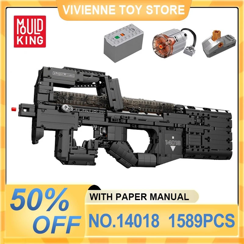 Mold King 14018 MOC Technische Pistool Bouwstenen P90 Machinepistool Model Bricks Montage Speelgoed Kerst Verjaardagscadeau Voor Kinderen