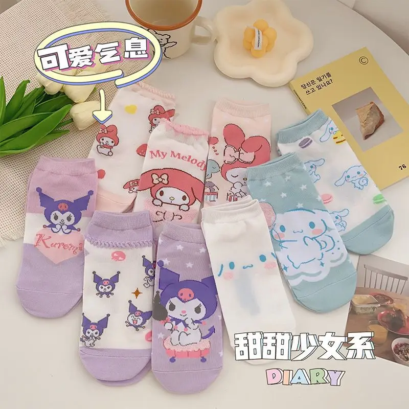 3Pcs Kawaii Sanrio Socks Kuromi Cinnamoroll Anime Cute Student Autumn Thin Comfortable Breathable Cartoon Socks Toys for Girls