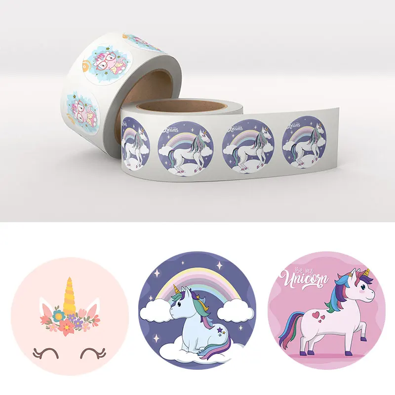 3.5cm/4.5cm Cute Unicorn Reward Sticker for Kids Lovely Cartoon Rainbow Horse Sealing Scrapbook Label for School Teacher Supplie