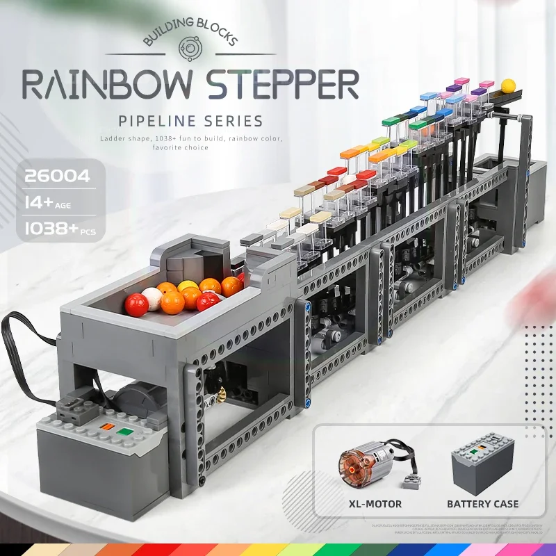 1038pcs MOC Technical Series The Rainbow Stepper with Motor Building Blocks Educational Assembly Bricks Kids Christmas Gifts