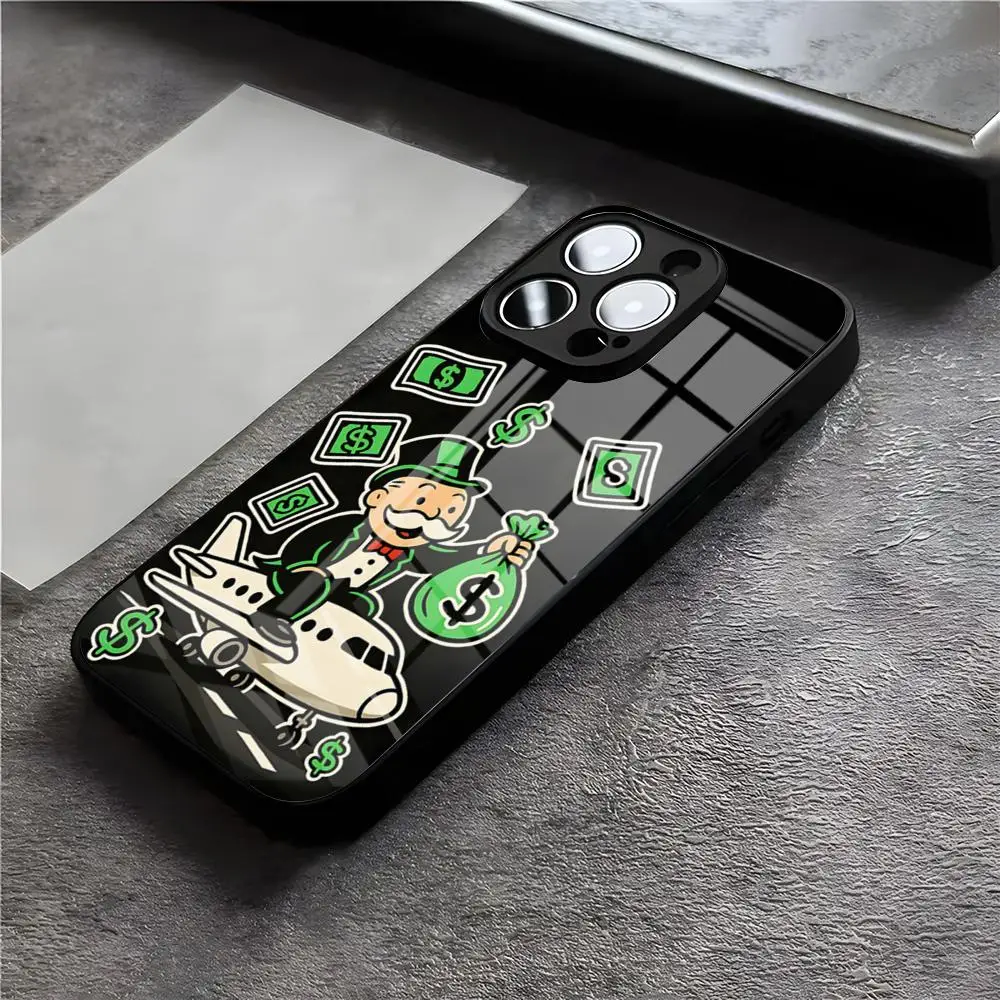 Funda de Teléfono Dollar Alec Monopoly Man para iPhone 17 Air 16 E Pro Max 15 14 13 Mini 12 Pro 11 Max Plus, Cubierta de Vidrio Negro