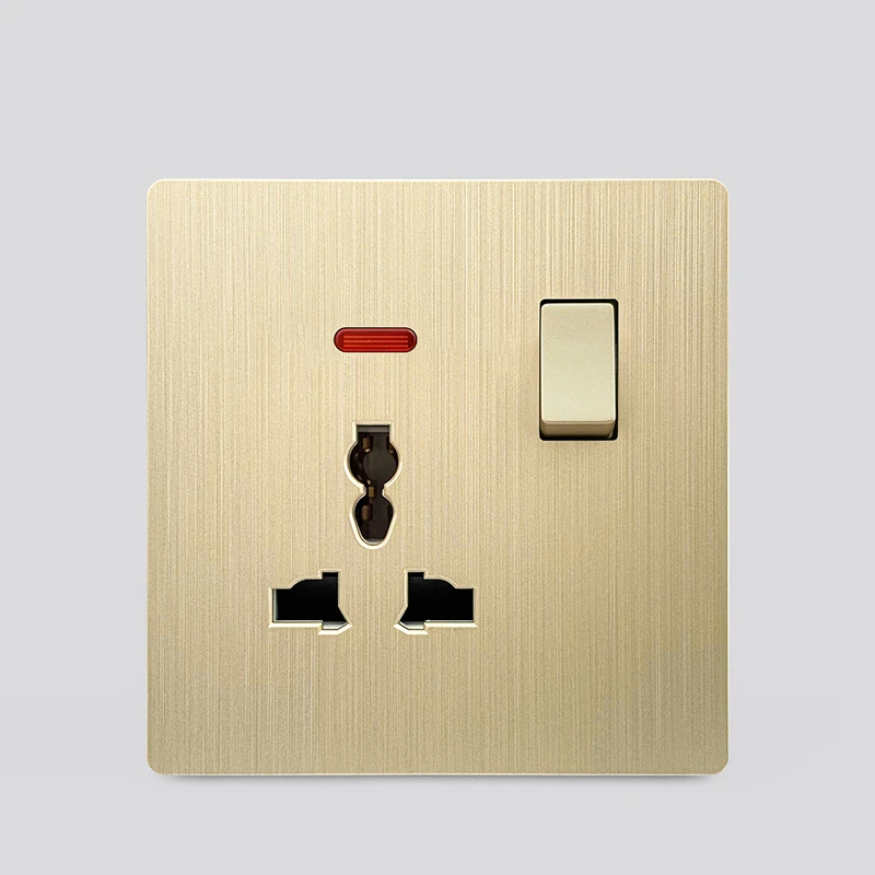 Luxe geborsteld goud ultradunne wand 1/2weg lichtschakelpaneel, EU FR stopcontact, UK universele 3-pins USB C-aansluiting AC 110-250V