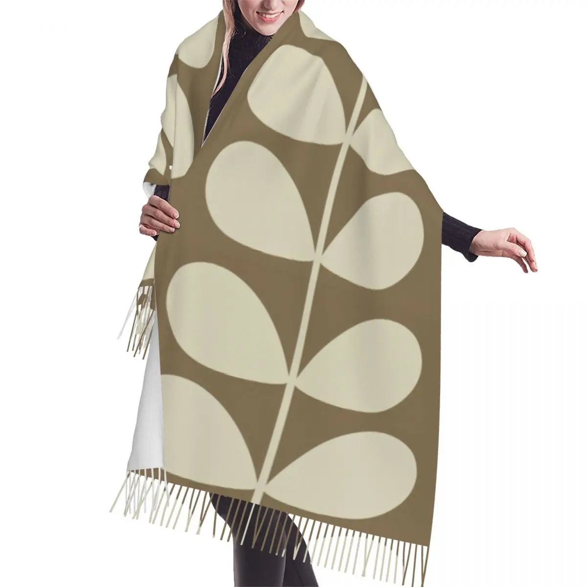 

Custom Luxury Orla Kiely Giant Stem Mole Tassel Scarf Women Winter Warm Shawls Wraps Lady Orla Kiely Scarves