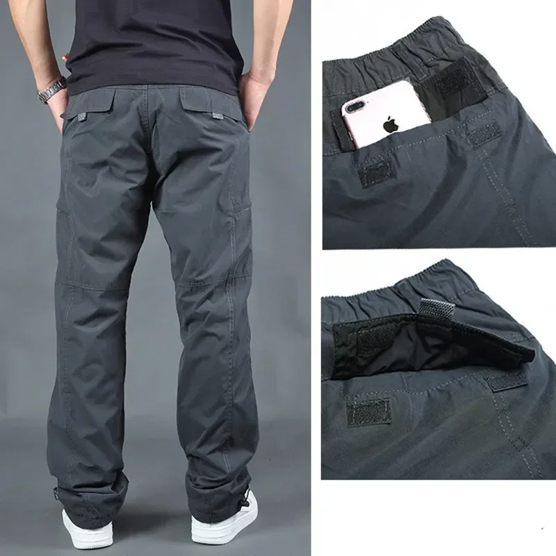 Men's Winter Warm Cargo Pants Casual Thicken Fleece Pants Male Double Layer Multi Pockets Long Trousers Military Pants With Belt