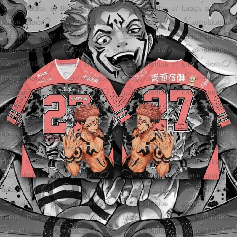 Summer Anime V Neck Tee Jujutsu Kaisen Sukuna 67 Print Jersey Unisex Loose Hip Hop Short Sleeve Men Women Cos Street T-shirt Y2k