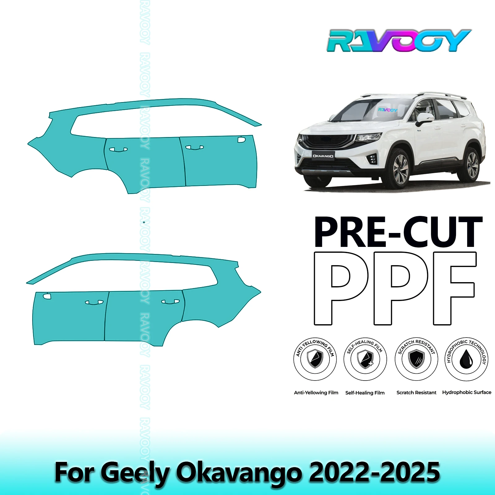 

For Geely Okavango 2022-2025 8.5mil Clear Matte Pre-Cut PPF Door & A/B Pillar Kit TPU Paint Protection Film Set
