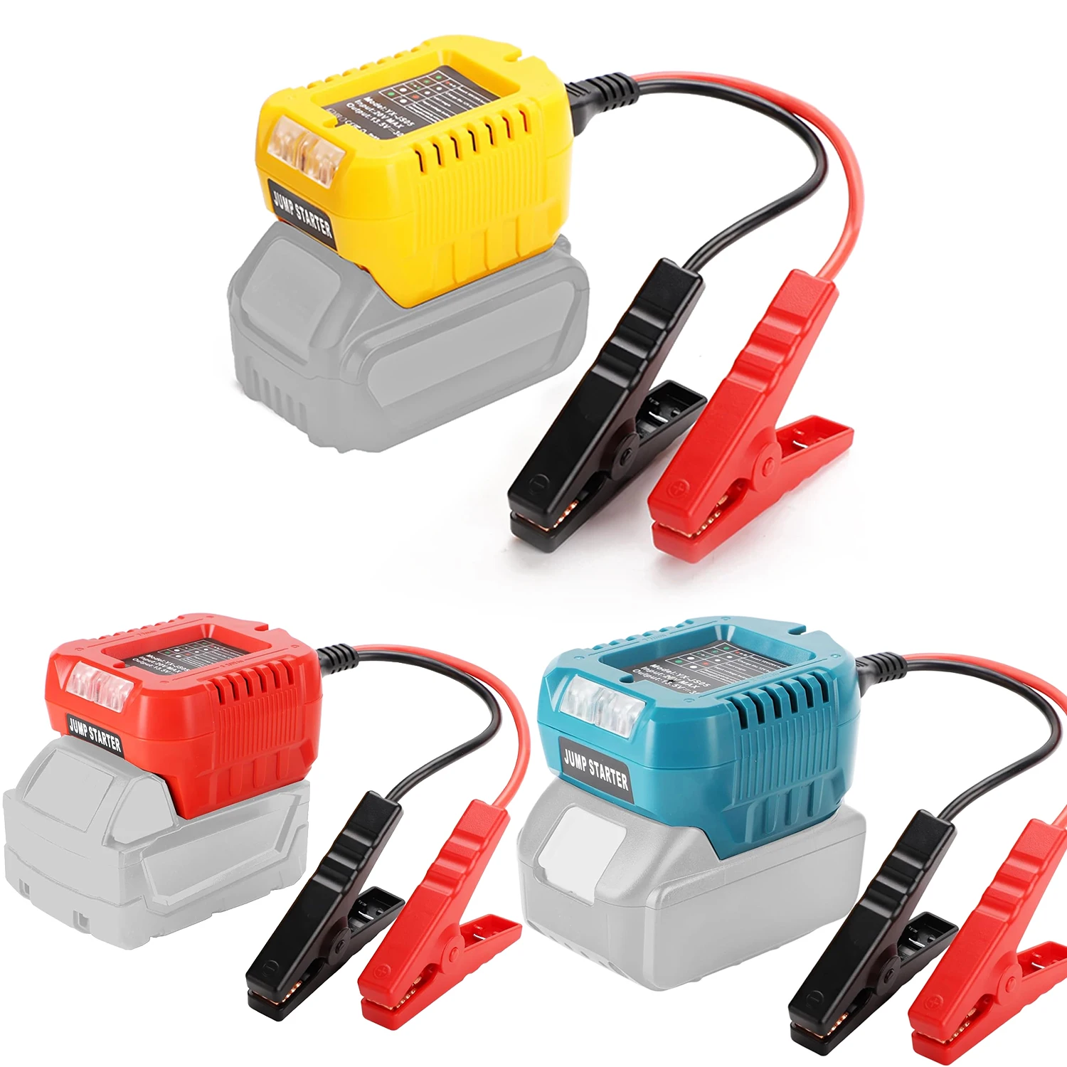 Jumper Cables with Clips for Makita/Milwuakee/DW 20 V Battery Automotive Booster Cable Line Emergency Jump Starter Leads