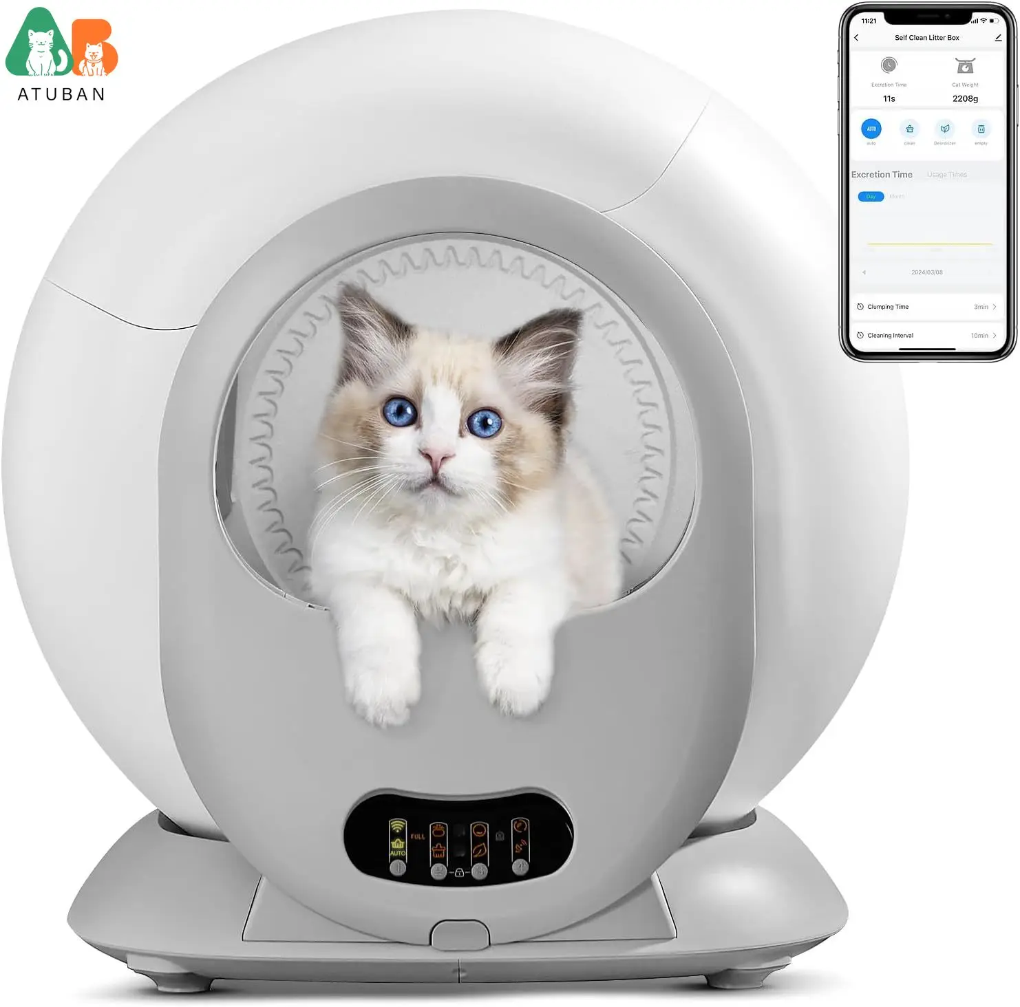 

ATUBAN Self Cleaning Litter Box,Anti Pinch Kitty Litter Box with Odor Removal and APP Control for Multiple Cats,Extra Large