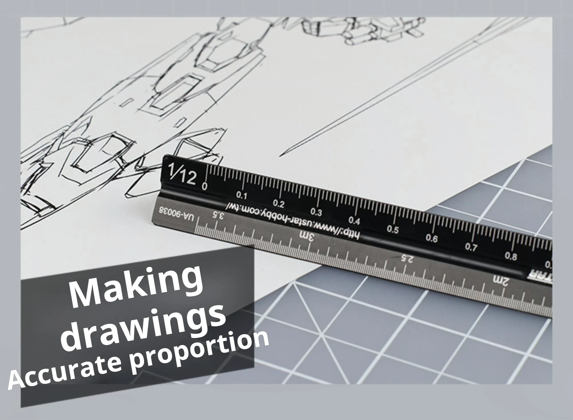 

Precision Triangular Scale Ruler Ustar UA-90038 17cm 6 Scales 1/12 to 1/48 for Gundam Model Building Light Alloy Scribing Tool