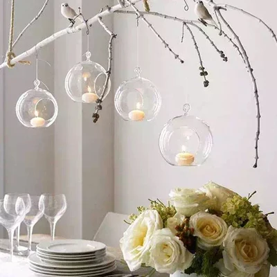 

12PCS/Lot Hanging Tealight Holder Glass Globe Terrarium Candle Holders Candlestick Home Bar Wedding Decoration