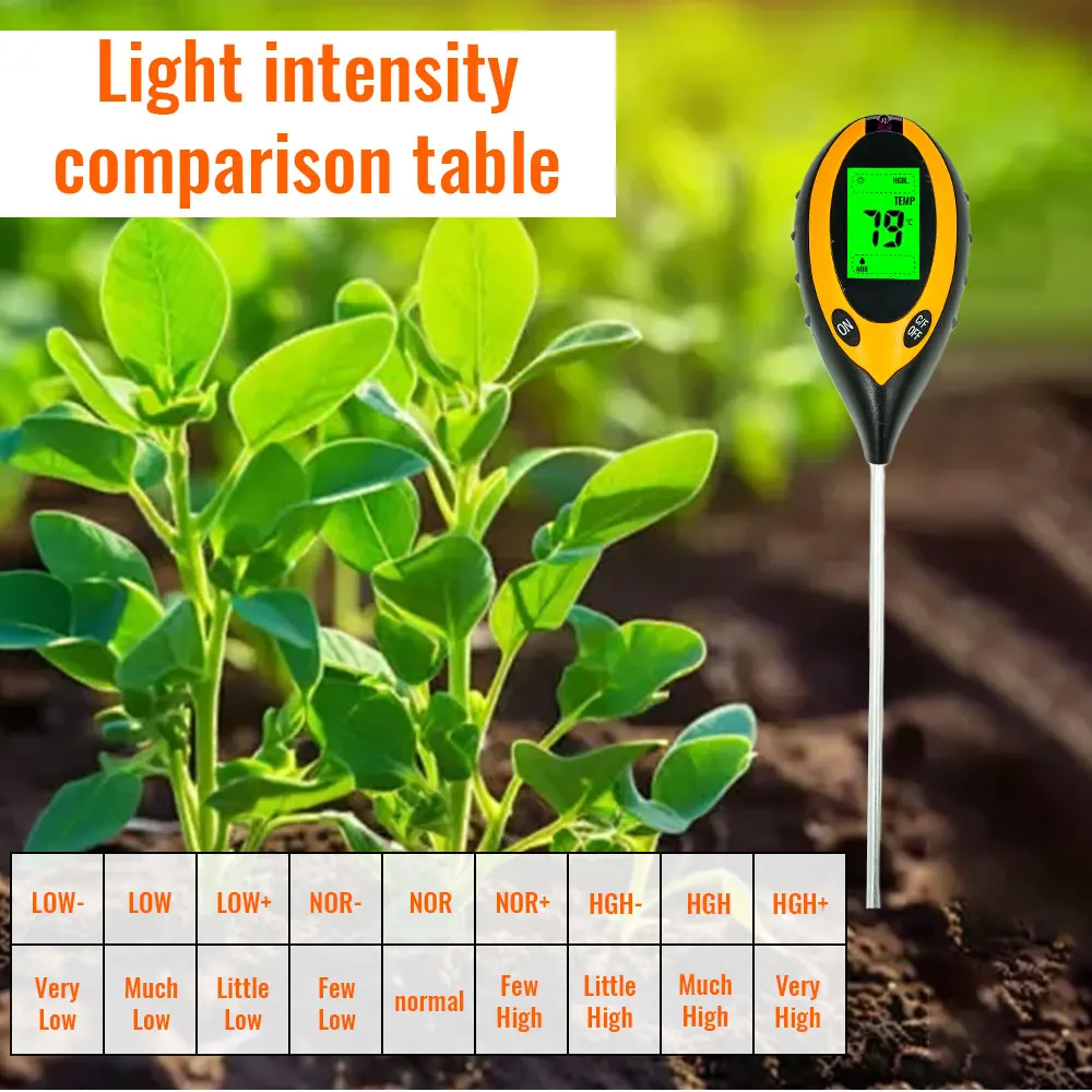 New Soil pH Meter 4 in 1 PH Light Moisture Acidity Tester Soil Tester Moisture Meter Plant Soil Tester Kit for Flowers