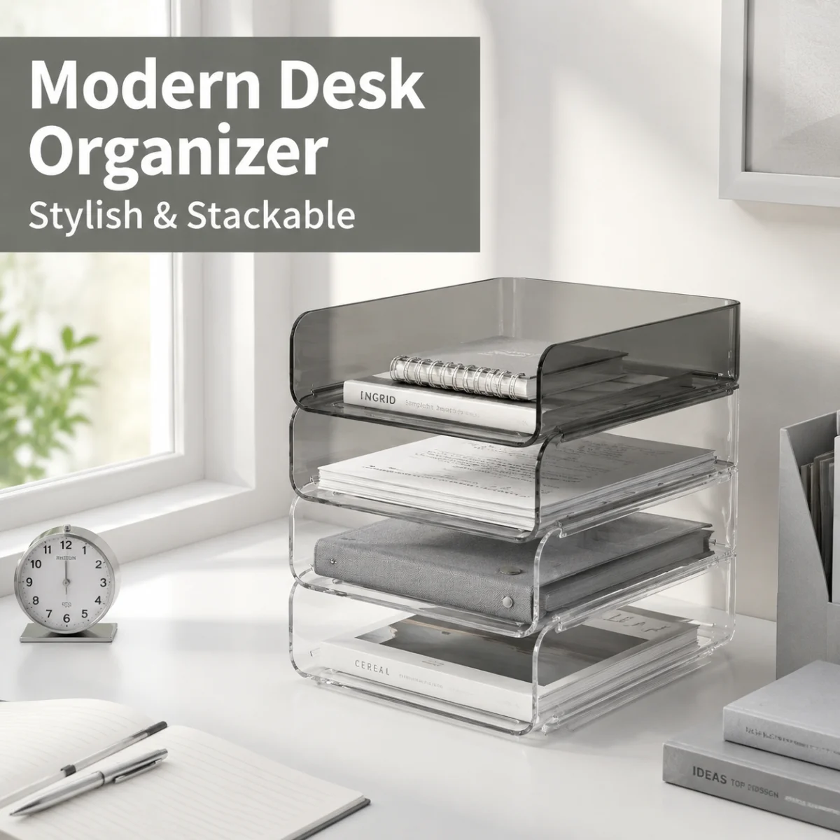 Open Front Layered Desk Organizer, Stackable File Holder for Papers, Modern Document Sorter for Office Home