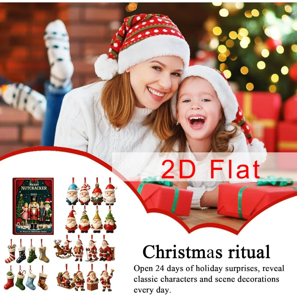 2D Flat Nutcracker Advent Calendars 2025, 24 Days Merry Nutcracker Ornaments Christmas Countdown Calendar, Cartoon Nutcracker - Image 3