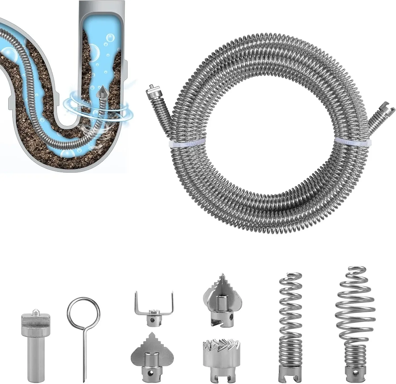 تنظيف الأنابيب دوامة أنابيب الصلب أداة فتح 3 أمتار أدوات تنظيف الأنابيب لآلة تنظيف الأنابيب الكهربائية لأنظمة الصرف