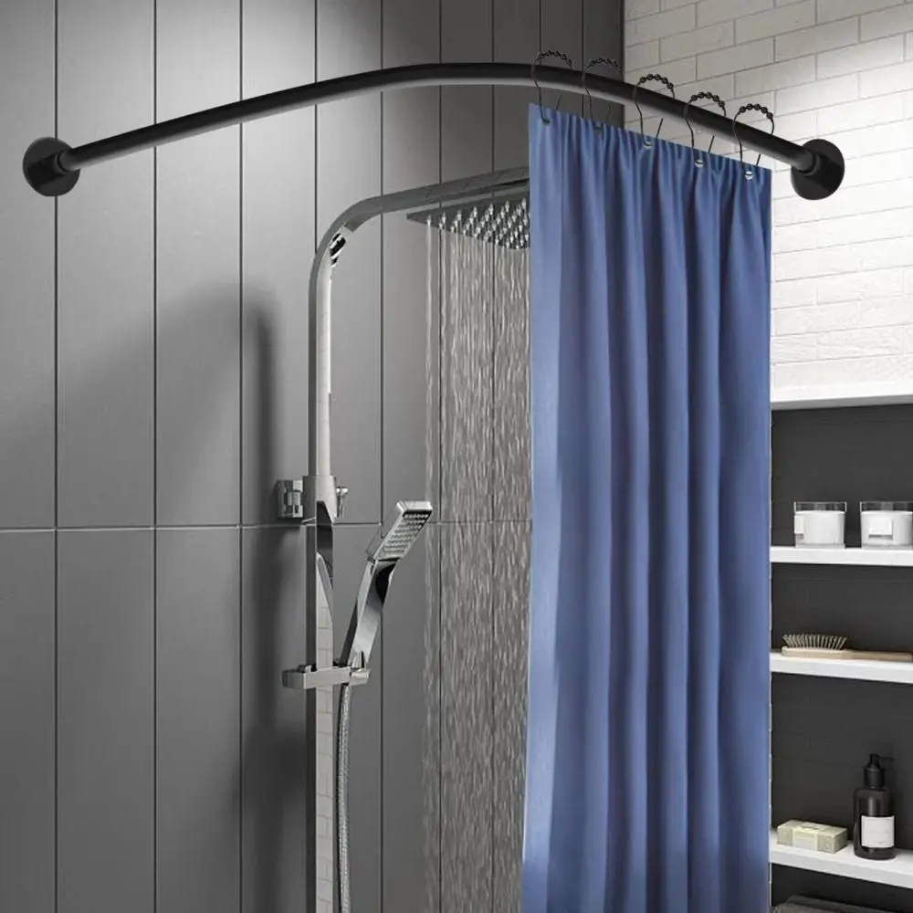 

L Shaped Shower Curtain Rail Stainless Steel No Drilling Retractable Rod Adjustable Structure Metal Surface Adjustable Rail